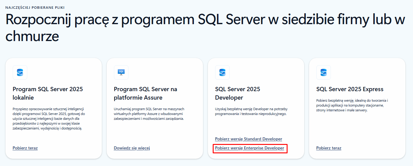 Wybór wersji SQL Server